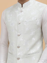 Men Green & Gold Woven Design Jacquard Nehru Jacket