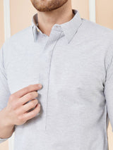 Men Grey Cotton Solid Pathani Kurta