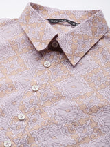 Men Beige Regular Pure Cotton Pathani Printed Men's Kurta