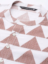 Men White & Maroon Stripe Printed Straight Kurta With Pyjama