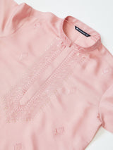 Pale Rose Embroidered Chanderi Silk Straight Kurta with Pyjama