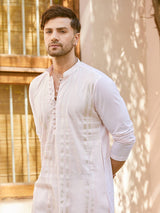 Men Blush Pink with Subtle Golden Pintex Design Sequins Cotton Kurta With Pajama