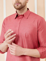 Men Red Cotton Solid Pathani Kurta
