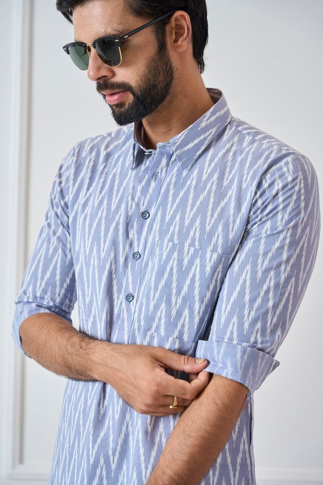 Men Light Grey Regular Pure Cotton Pathani Kurta