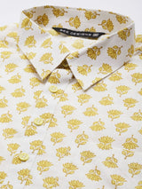 Men Off White Regular Pure Cotton Pathani Printed Men's Kurta