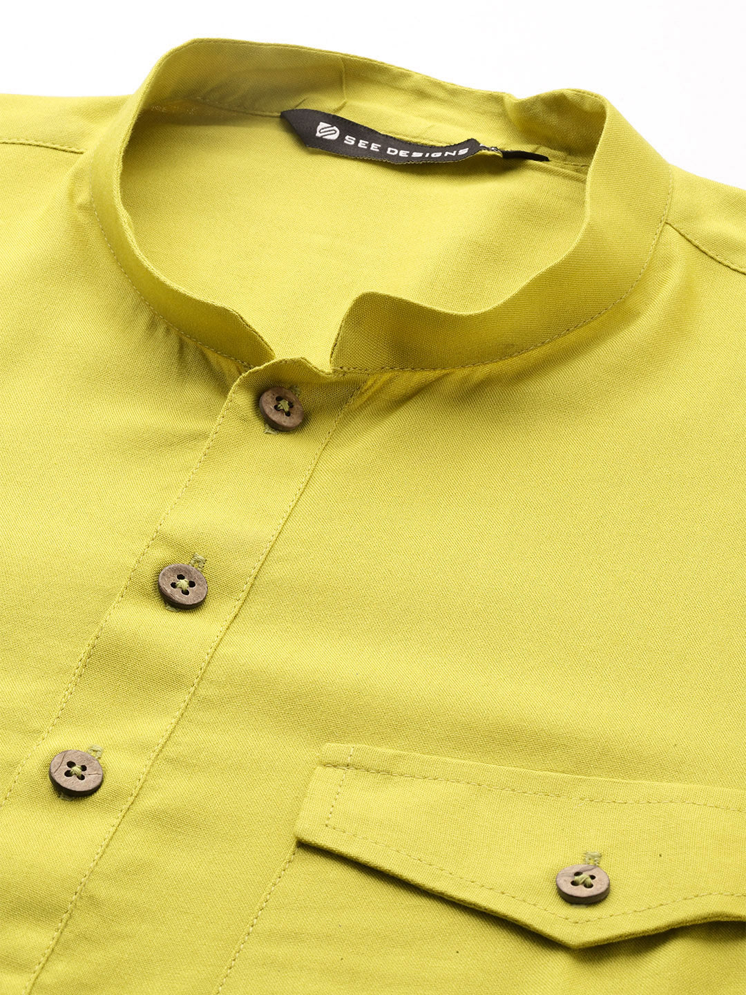 Men Lime Green Rayon Solid Pathani Sets