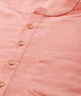 Men Peach Cotton Straight Kurta with Slub Effect