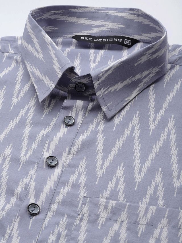 Men Light Grey Regular Pure Cotton Pathani Printed Men's Kurta