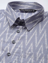 Men Light Grey Regular Pure Cotton Pathani Printed Men's Kurta