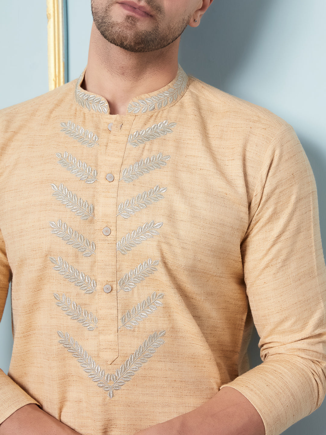 Riwaat.com Men Cream Embroidery Cotton Kurta Riwaat Cotton Embroidered