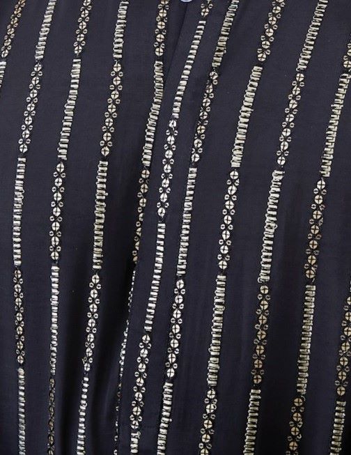 Men Deep Black with Gold Accents Chanderi Silk Sequins Kurta With Pajama