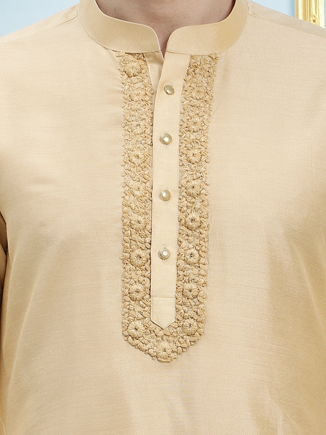 Riwaat.com Men Gold Embroidery Cotton Kurta Riwaat Embroidered