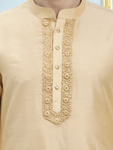 Riwaat.com Men Gold Embroidery Cotton Kurta Riwaat Embroidered