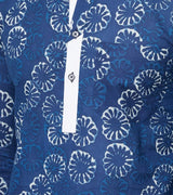 Men Blue & White Midnight Bloom Printed Cotton Short Kurta