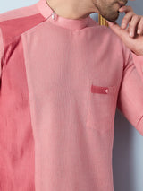 Men Coral And Pink Weaving Design Kurta