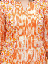 Women Coral And White Color Printed Yoke Design Cotton Kurti