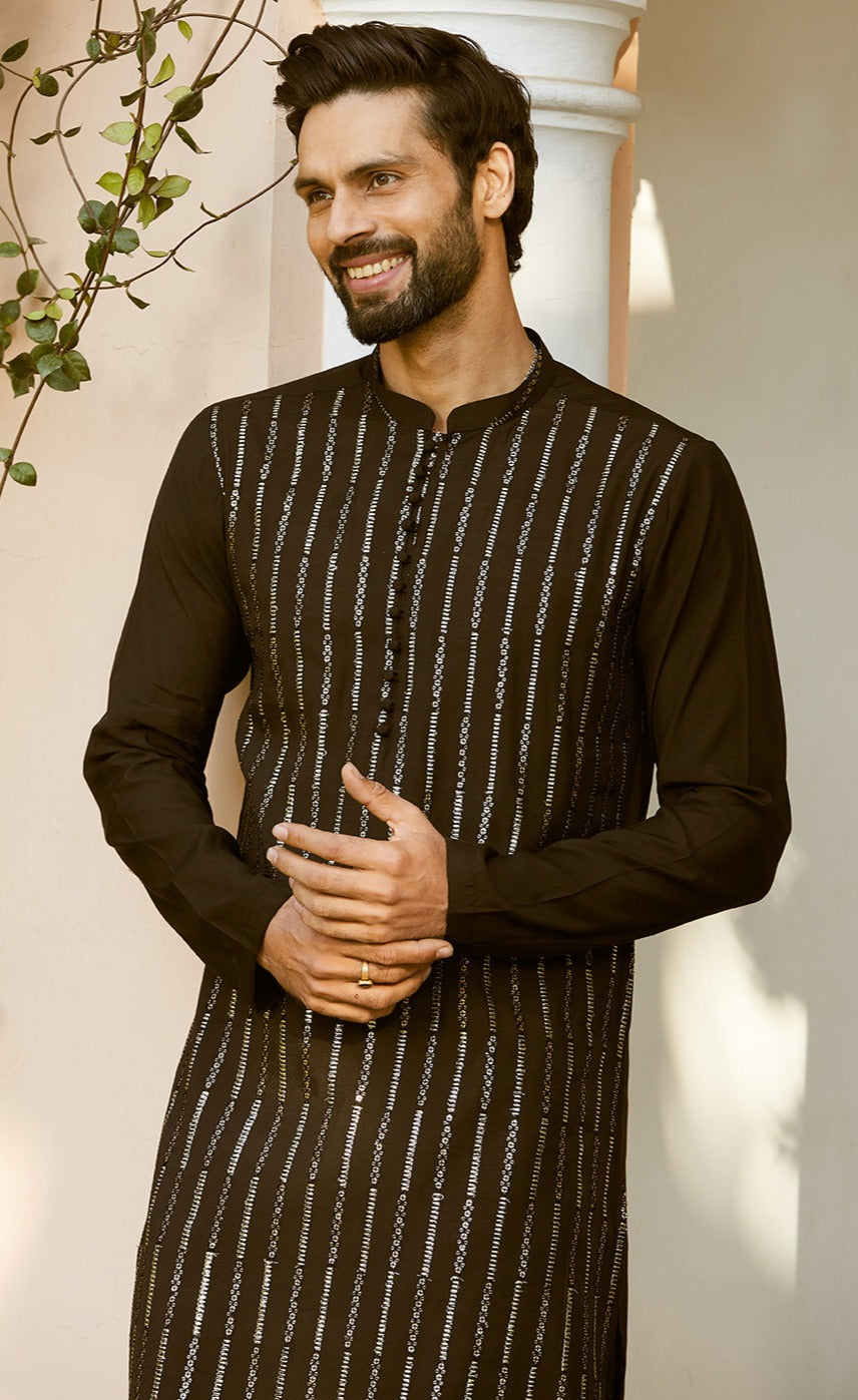 Men Twilight Elegance Chanderi Silk Sequins Kurta