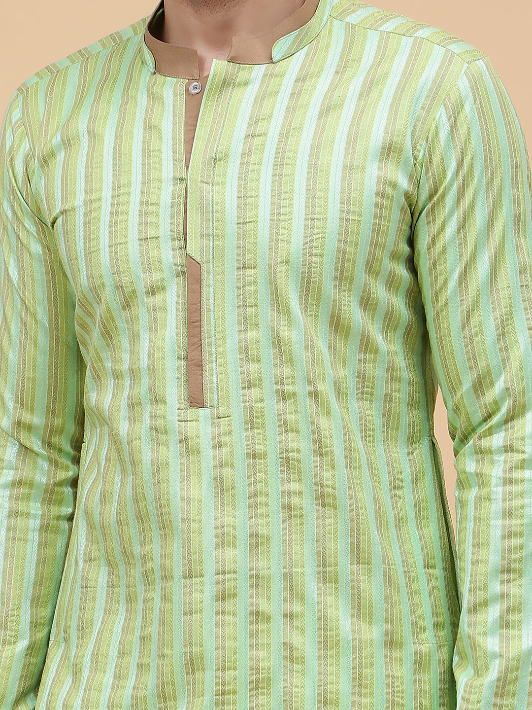 Riwaat.com Men Lime Green Silk Woven Design Straight Kurta Riwaat Mehendi Silk Woven Design