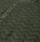 Men Green & Beige Wave Woven Design Thread Work Kurta