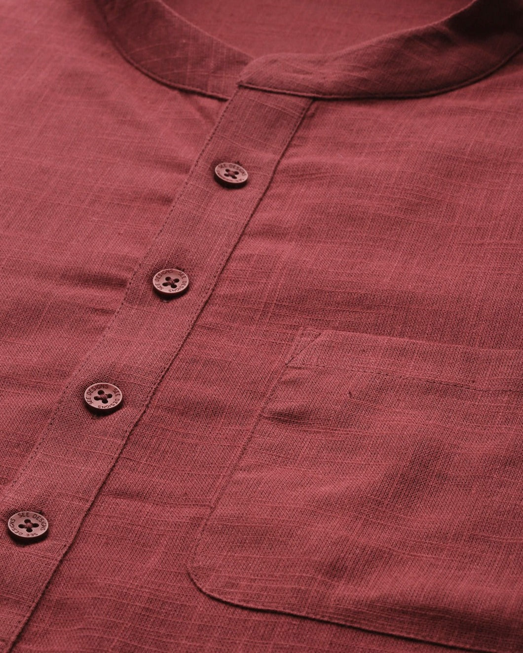 Men Maroon Cotton Straight Kurta with Slub Effect