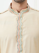 Riwaat.com Men Cream Flacket Embroidery Cotton Kurta Riwaat Embroidered