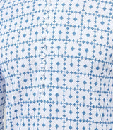 Men White with Blue Geometric Pattern Chikankari Embroidered Cotton Kurta Set