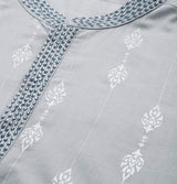 Men Grey & Blue Pure Cotton Embroidered Straight Kurta With Pajama