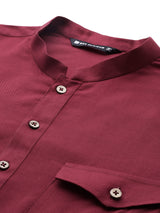 Men Maroon Rayon Solid Pathani Sets