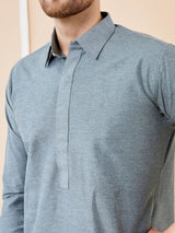Men Grey Cotton Solid Pathani Kurta