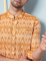 Men Mustard and Printed Kurta With pyjama