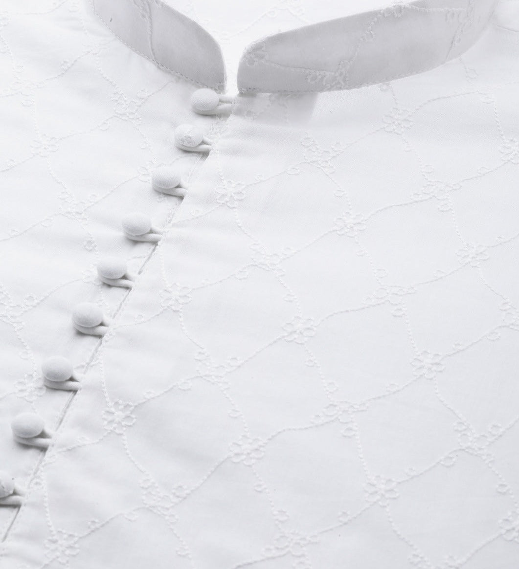 Men White Ivory Impressions Chikankari Embroidered Straight Kurta
