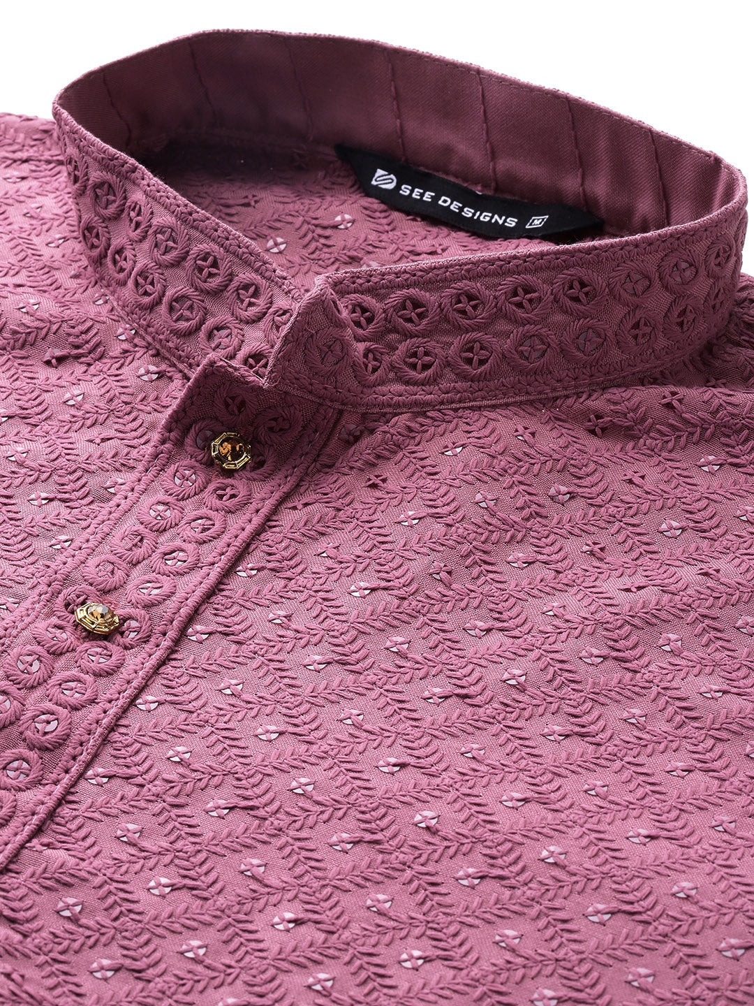 Men Pink Embroidered Sequin Rayon Kurta