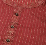 Men Maroon & Beige Toned Woven Design Thread Work Kurta