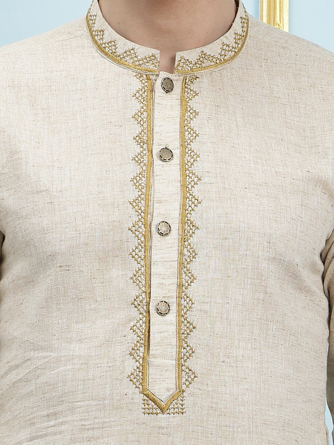 Riwaat.com Men Cream Embroidery Cotton Kurta Riwaat Embroidered