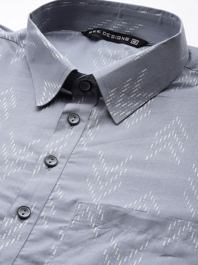 Men Light Grey Regular Pure Cotton Pathani Printed Men's Kurta