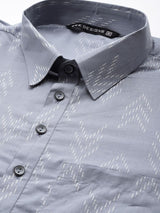 Men Light Grey Regular Pure Cotton Pathani Printed Men's Kurta