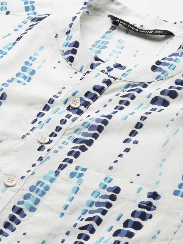 Men White Multi Tie and dye Print Design Straight Kurta With Pyjama