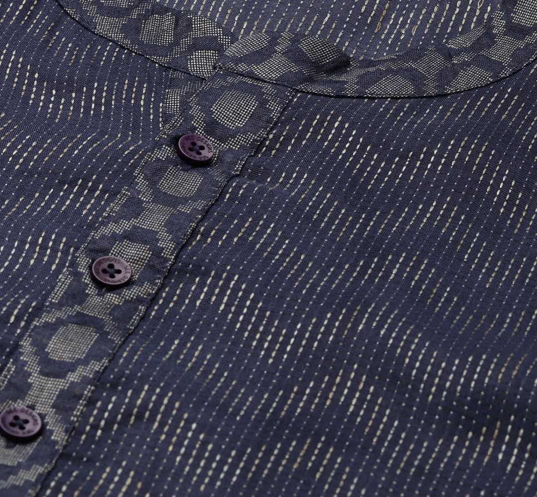 Men Blue & Beige Wave Woven Design Thread Work Kurta