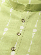 Riwaat.com Men Lime Green & White Printed Straight Kurta Riwaat Bundi Mehendi Printed