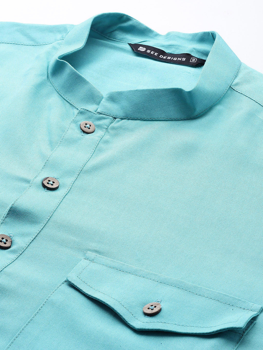 Men Turquoise Rayon Solid Pathani Sets