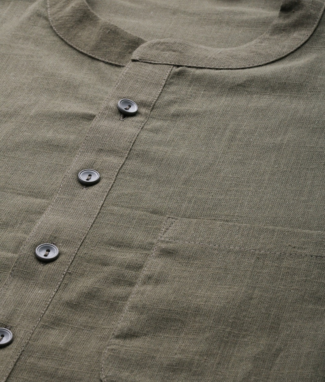 Men Khaki Cotton Straight Kurta with Slub Effect