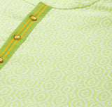 Men Lime Green & White Printed Pure Cotton Straight Kurta With Pajama