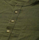 Men Olive Green Cotton Straight Kurta with Slub Effect