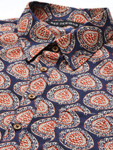 Men Blue Regular Pure Cotton Pathani Printed Men's Kurta With White Salwar