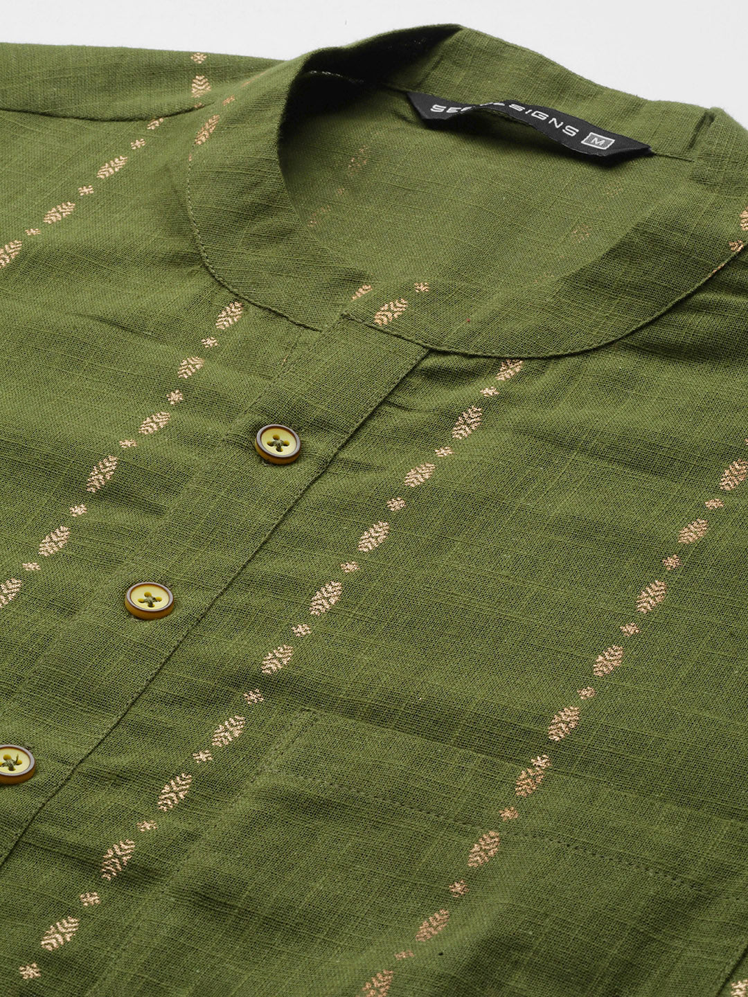 Men Green & Gold Stripe Printed Straight Kurta