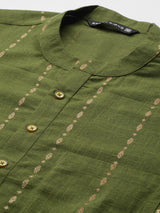 Men Green & Gold Stripe Printed Straight Kurta