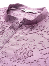 Men Lavender Embroidered Thread Work Chanderi Silk Straight Kurta