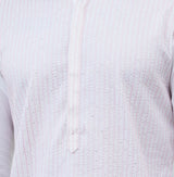 Men Soft White with Subtle Pink Stipes Kurta and Pajama