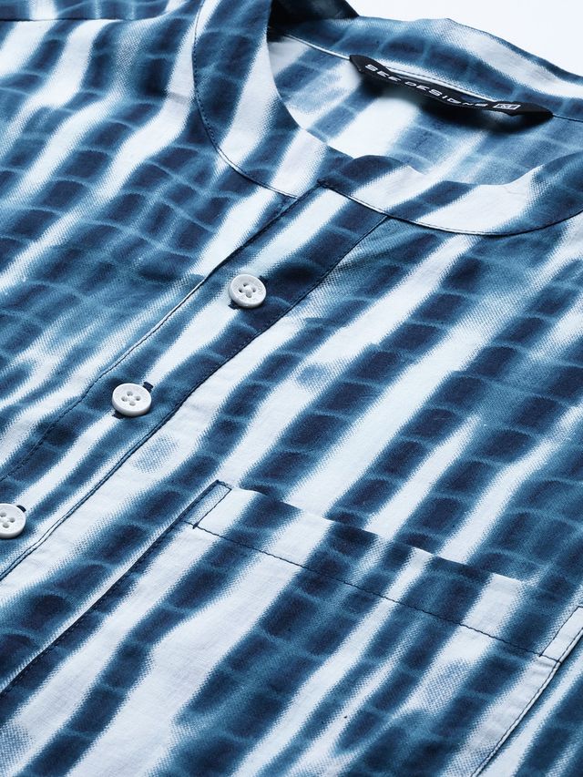 Men Blue Multi Tie and dye Print Design Straight Kurta With Pyjama