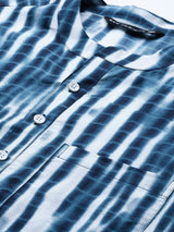 Men Blue Multi Tie and dye Print Design Straight Kurta With Pyjama